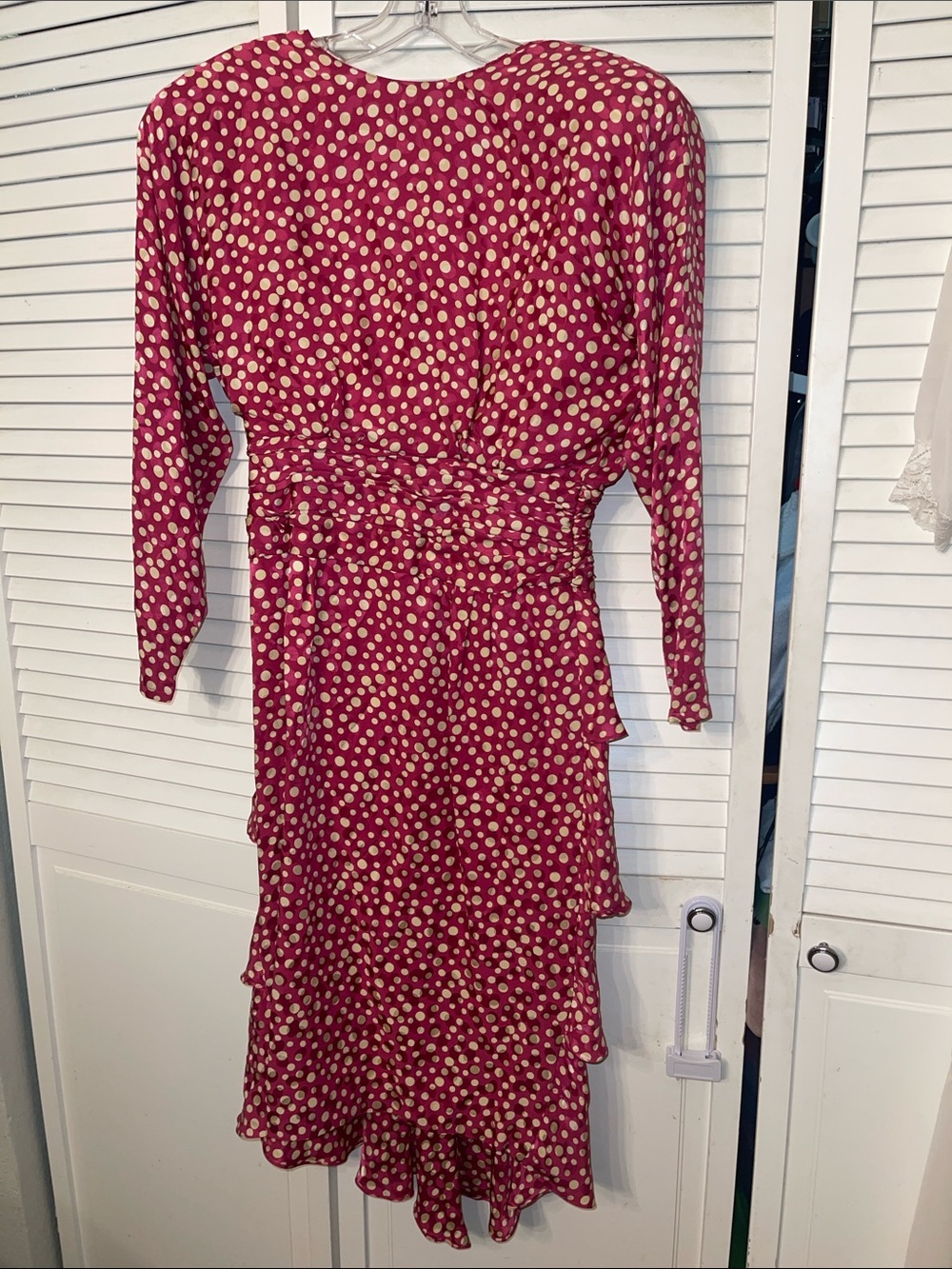Junnie Leigh  Pink Polka dot ruffle vintage 100% silk